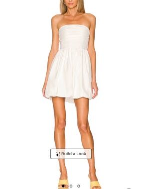 REVOLVE Cream Strapless Bubble-Hem Mini Dress
